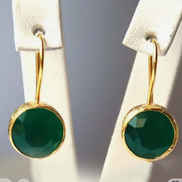 COPY - Green Onyx & 14k Gold Plated Earrings 2” - Picture 3 of 3